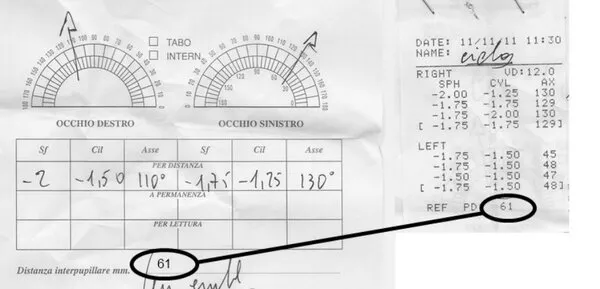 Prescrizione e distanza interpupillare.